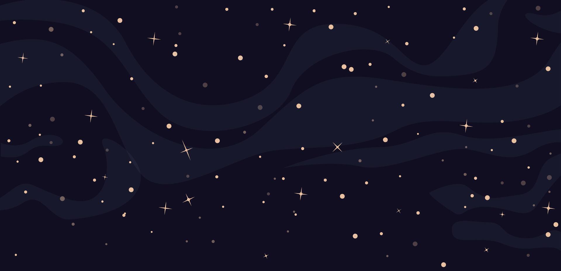 Dark starry sky background. Night is illuminated by myriads of stellar bodies vector