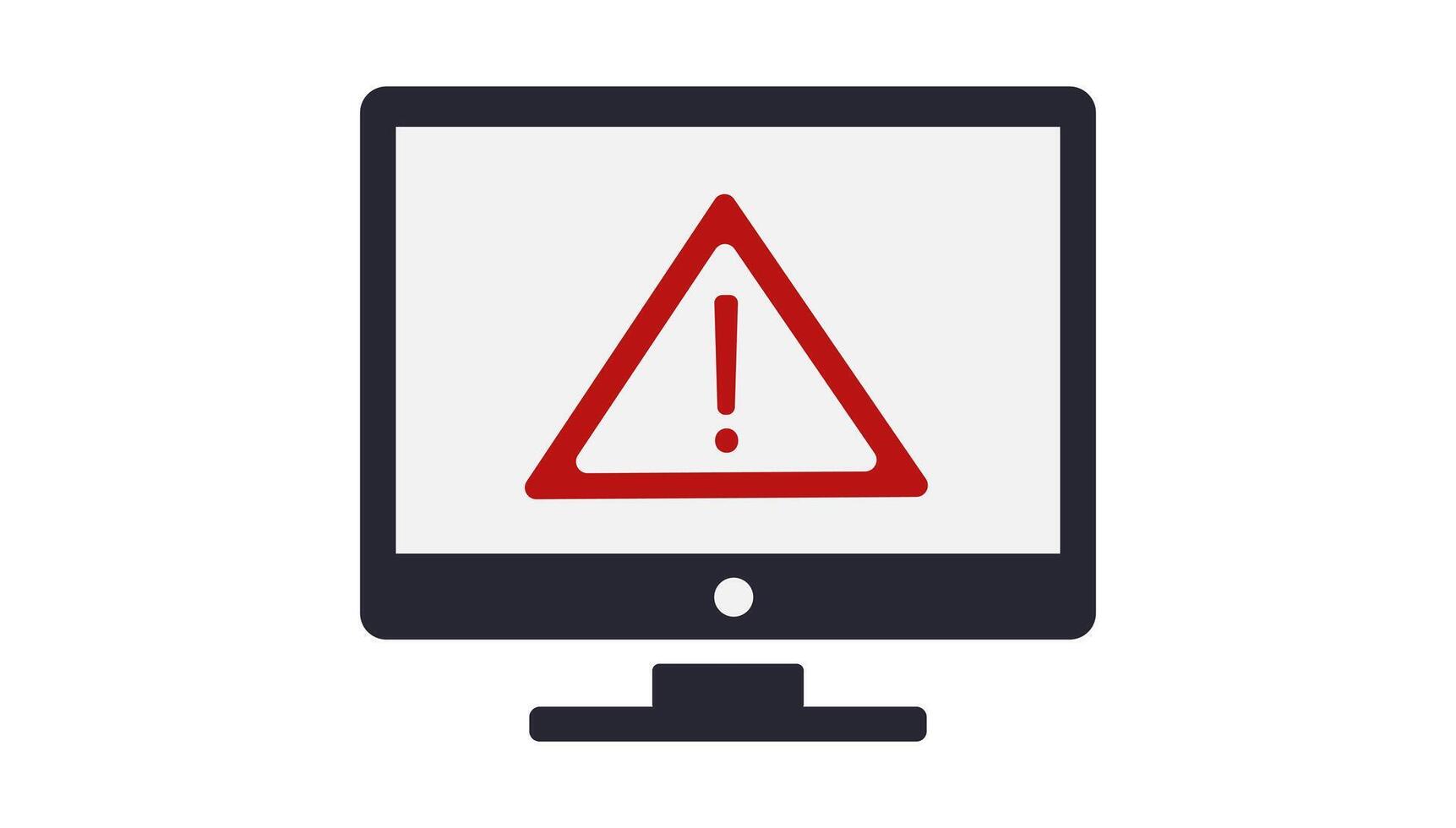 Cyber security warning icon with computer and warning sign vector