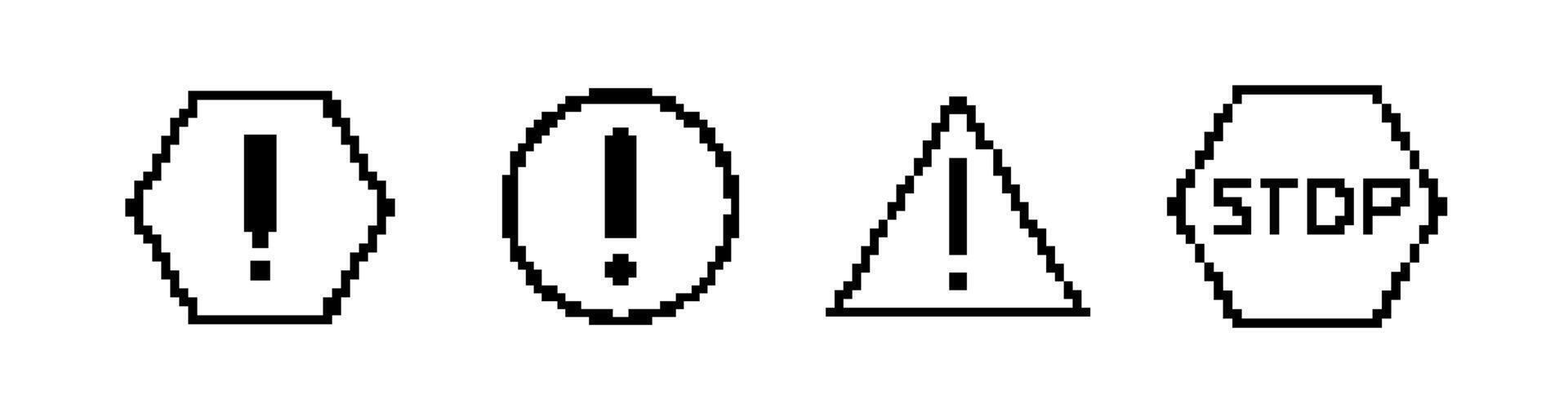 8 bit caution road sign icon. Pixel error retro banner. vector