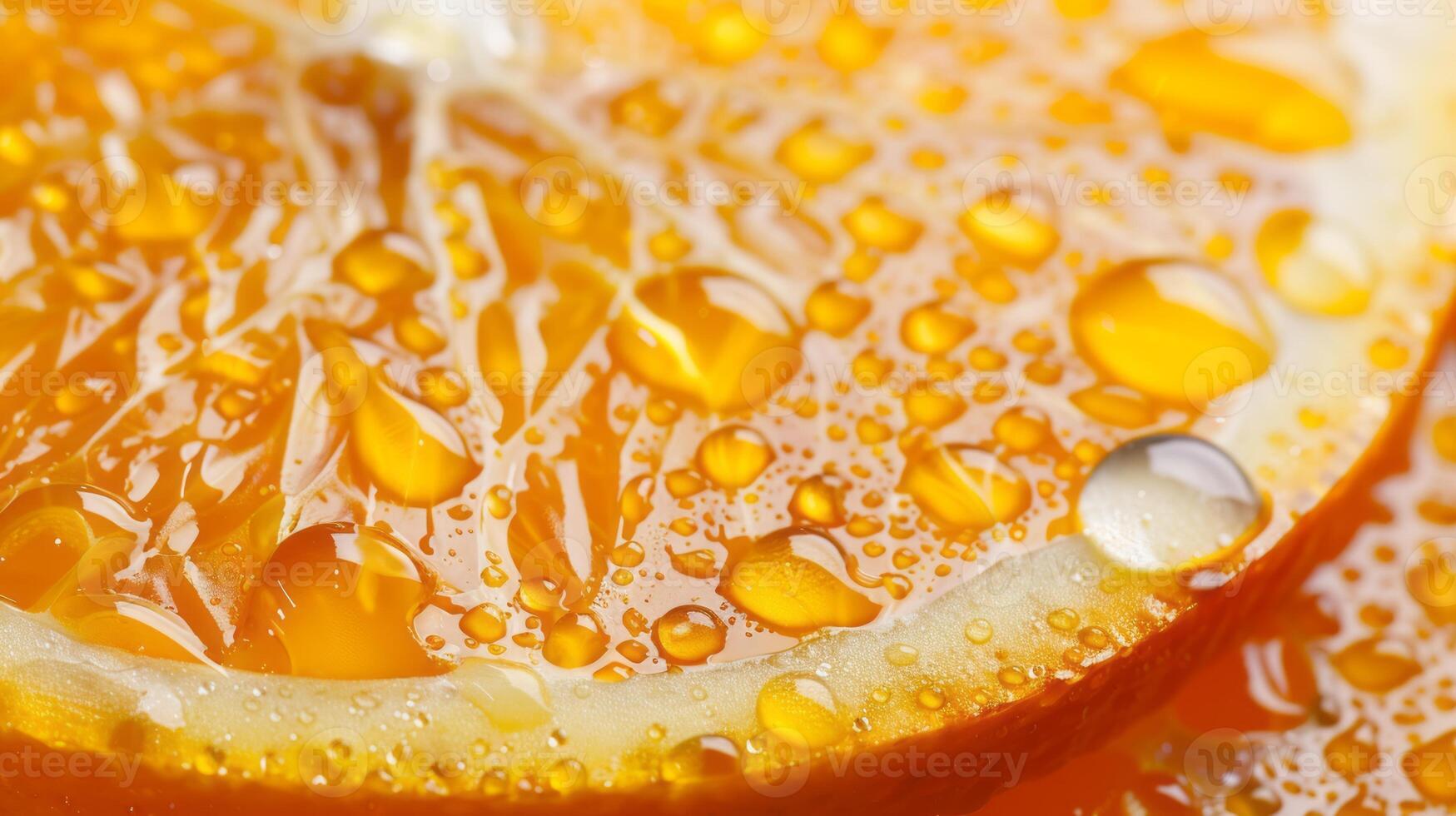 A Freshly Sliced Orange Glistening with Water Droplets photo