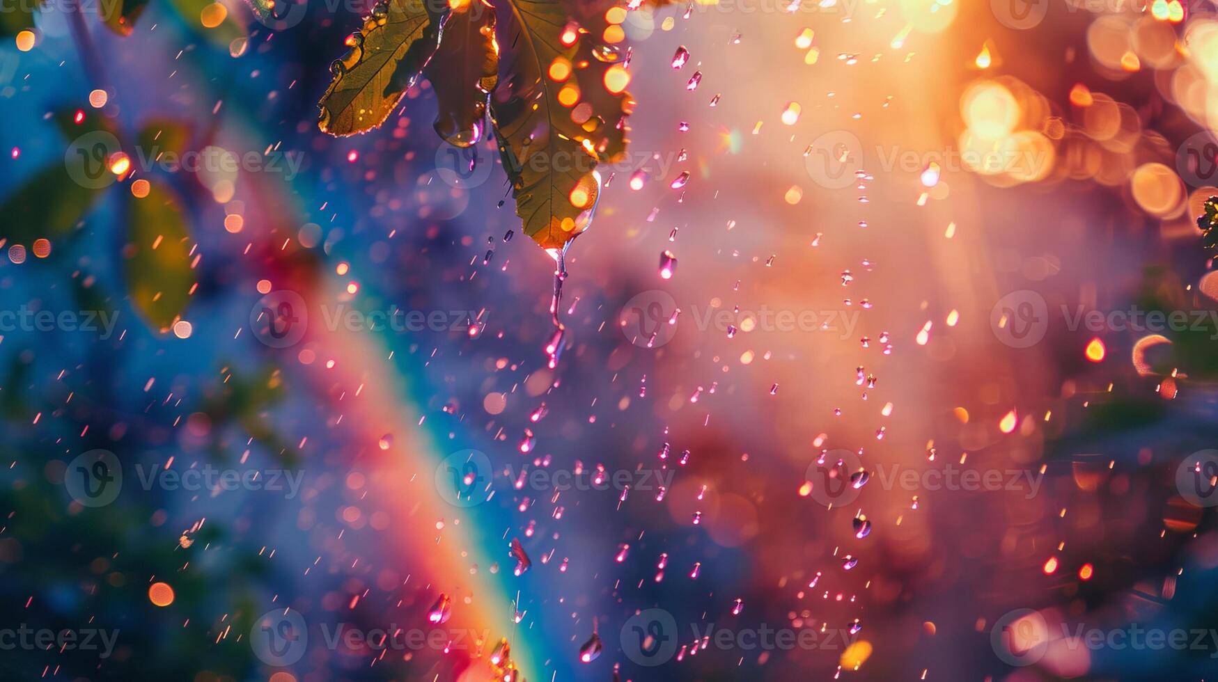 Looking through the rain in nature and seeing it creating beautiful psychedelic rainbow colours photo