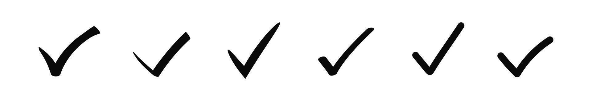 Doodle check marks marker hand drawn. Brush stroke tick vector