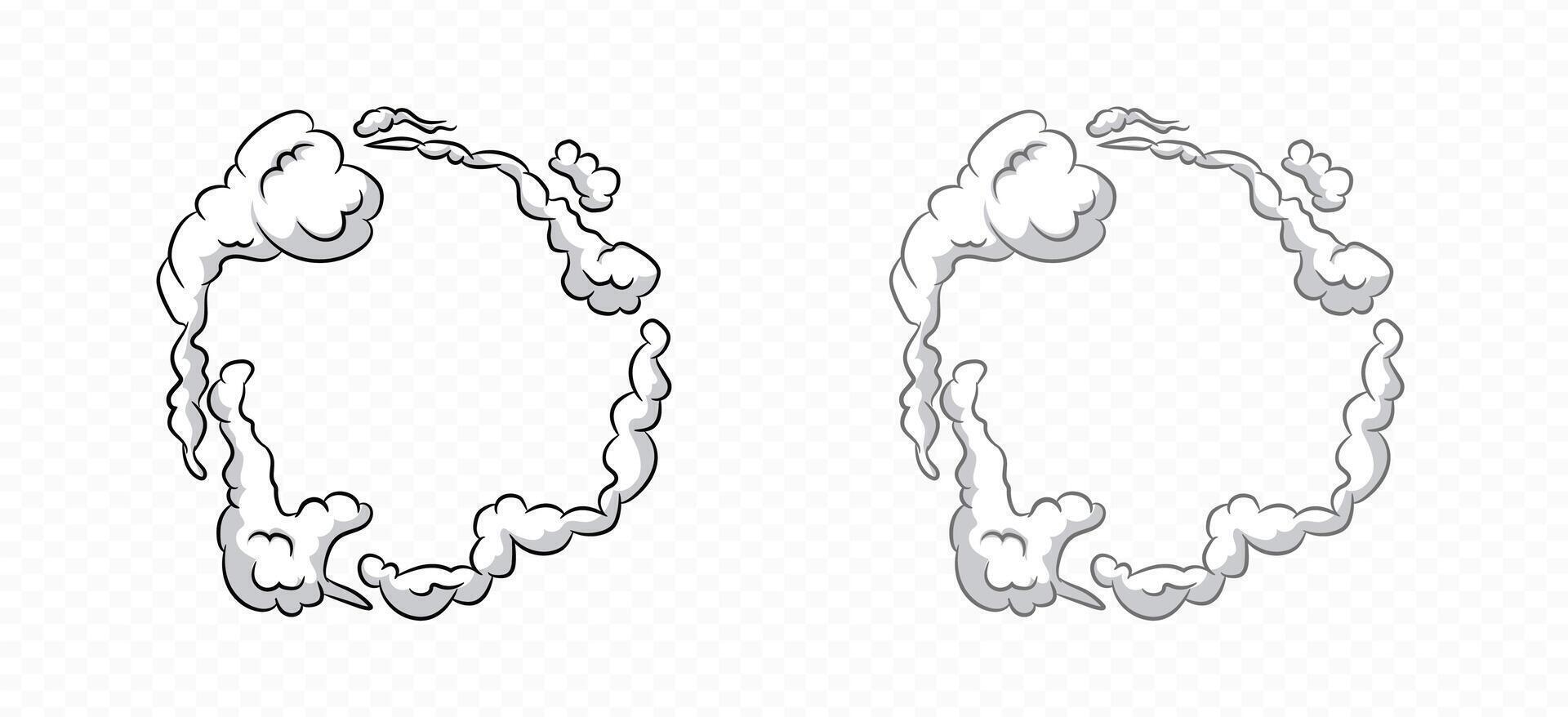 Smoke cartoon picture frame . Comic smoke dust border vector
