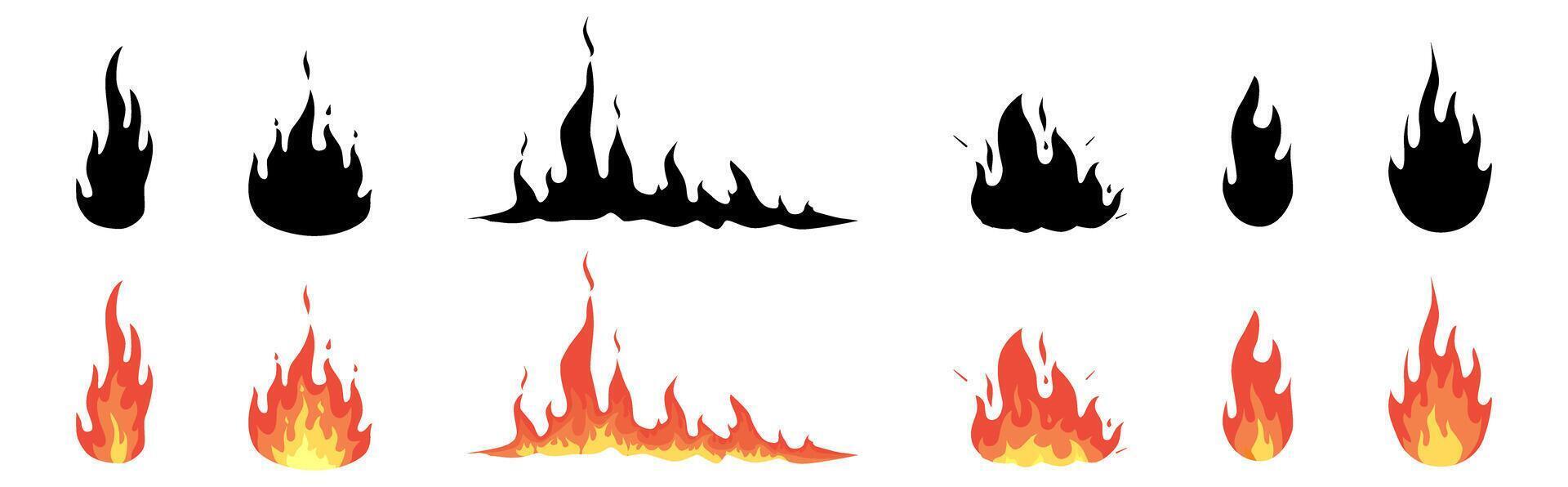 Black and red fire flames set vector