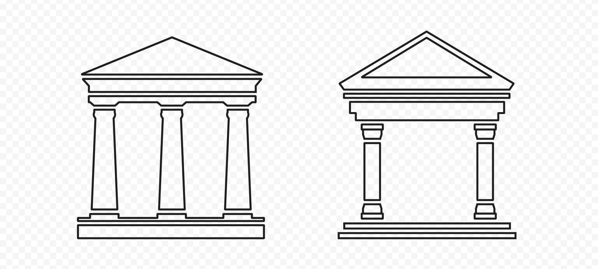 Old greek temples sketch. Roman parthenon with classical architecture vector