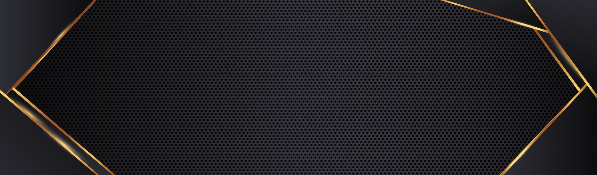 Chromed black mesh with gold geometric stripes background vector