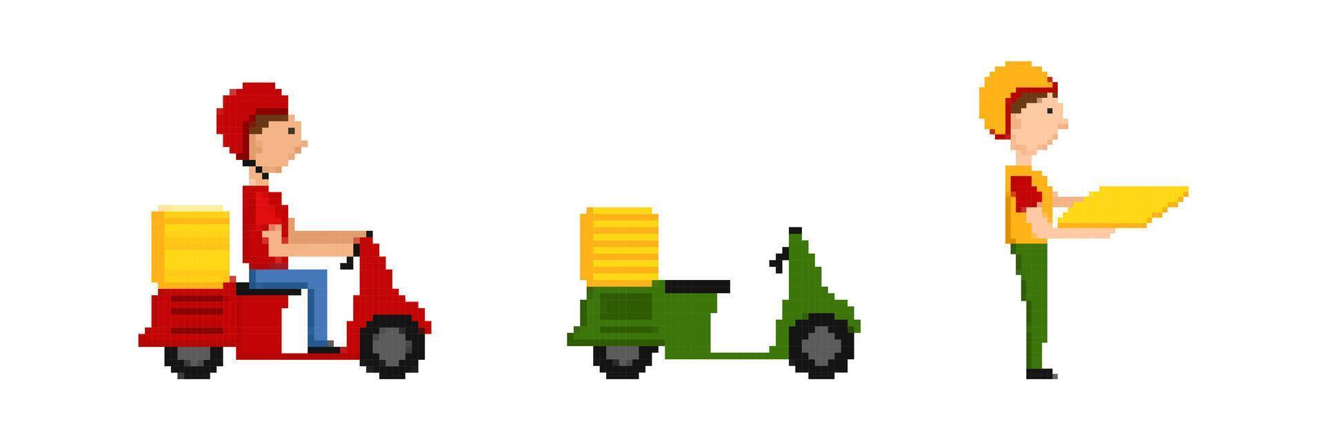 Pixel couriers and delivery set vector