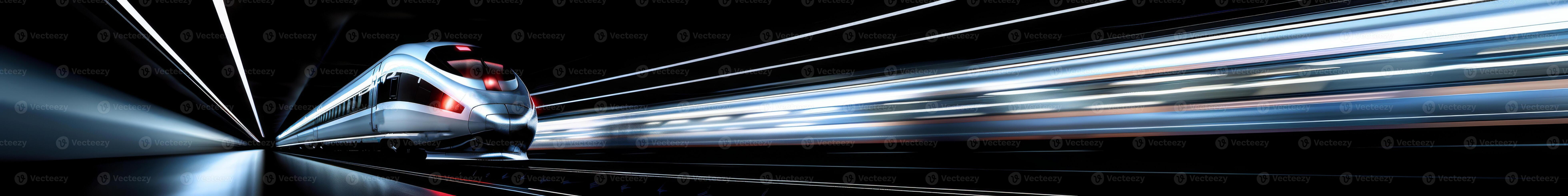 High Speed Commuter Train Passing Through a Tunnel at Night photo