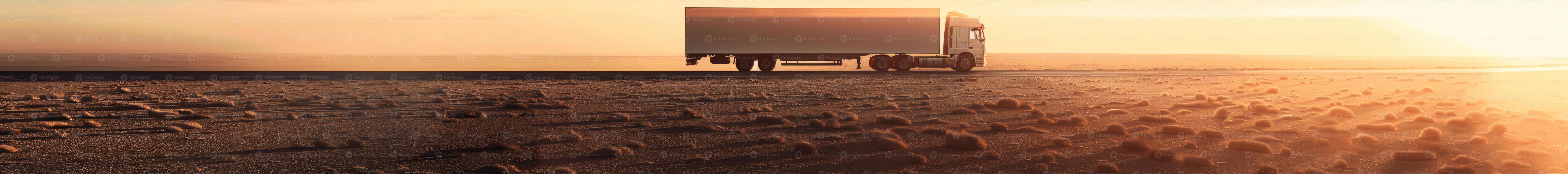 White Modern Cargo Truck on a Desert Highway at Sunset photo