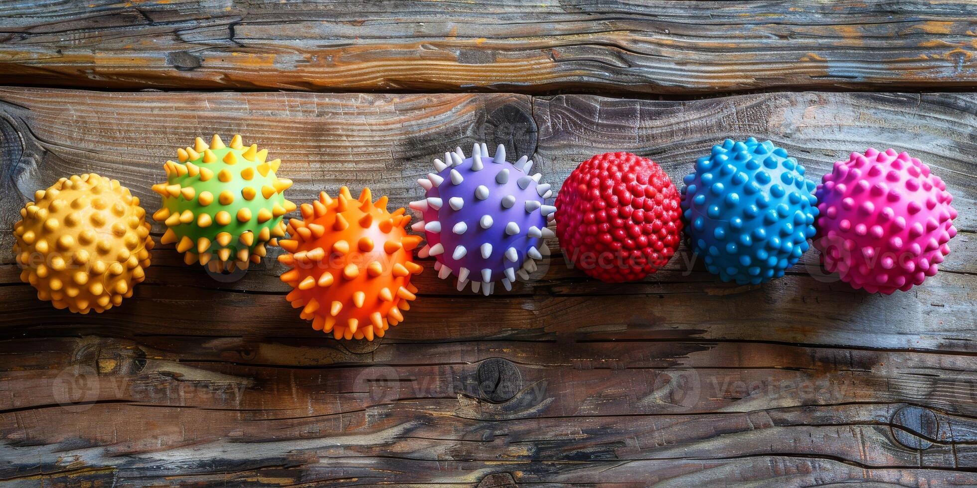 A row of colorful balls with different colors and sizes photo