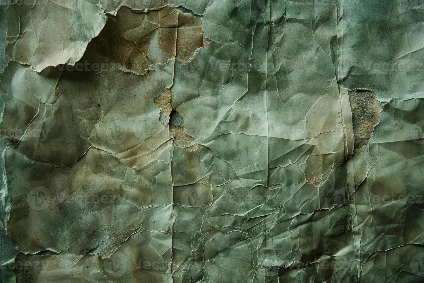 A piece of paper with a green background and a few brown spots photo
