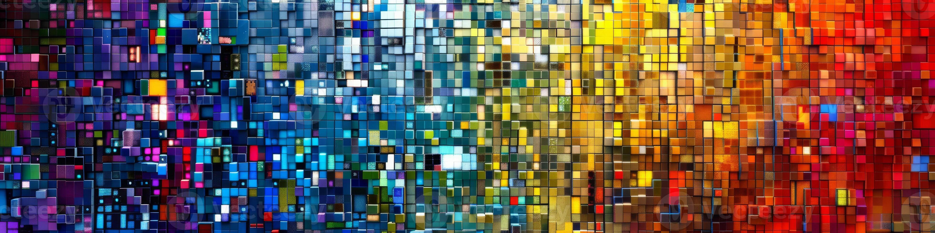 A colorful abstract painting with many different shades of blue, green, red photo