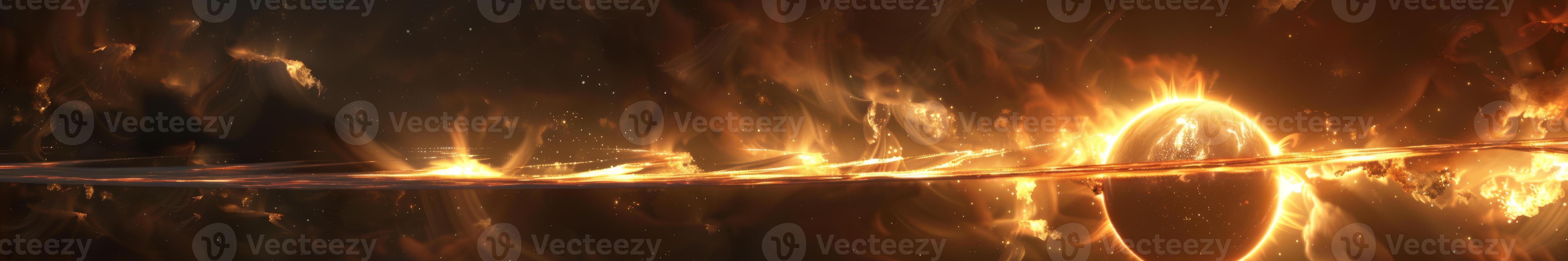 A fiery scene with a large sun in the middle photo