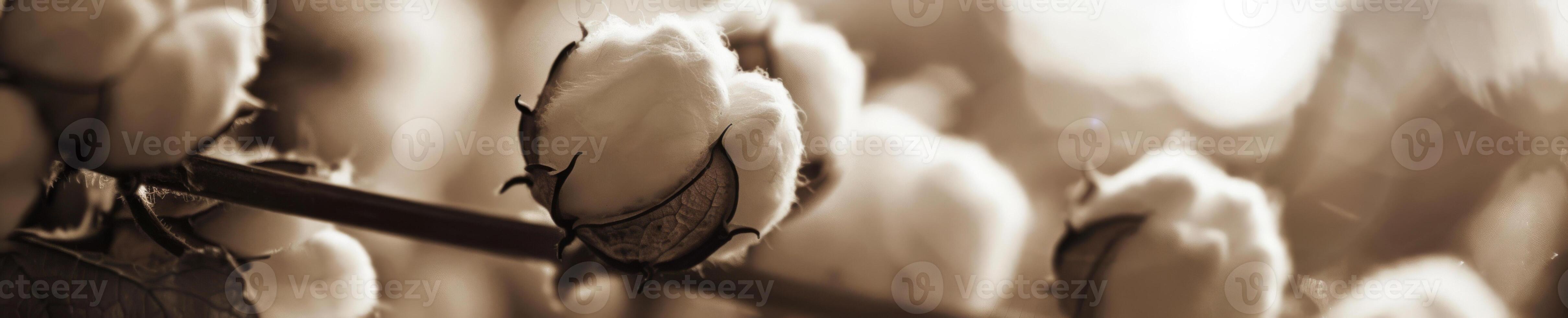 SepiaToned Rustic Scene with Fluffy Cotton Plants photo