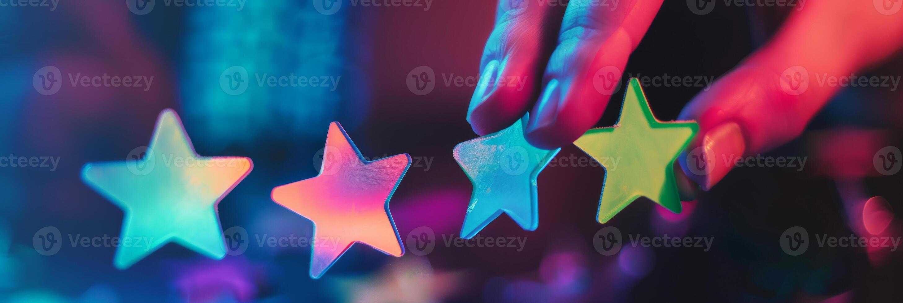 Brightly Colored FourStar Rating Scale in Neon Light photo