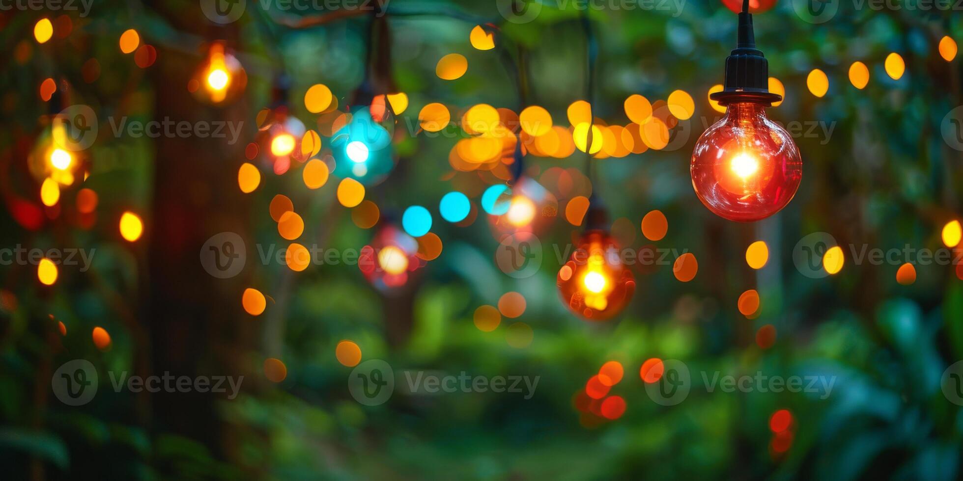 Festive Garden Party Atmosphere Highlighted by String Lights photo