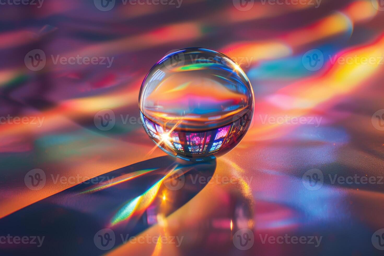 Shimmering Oil Droplet on Dark Surface with Vibrant Rainbow Colors photo