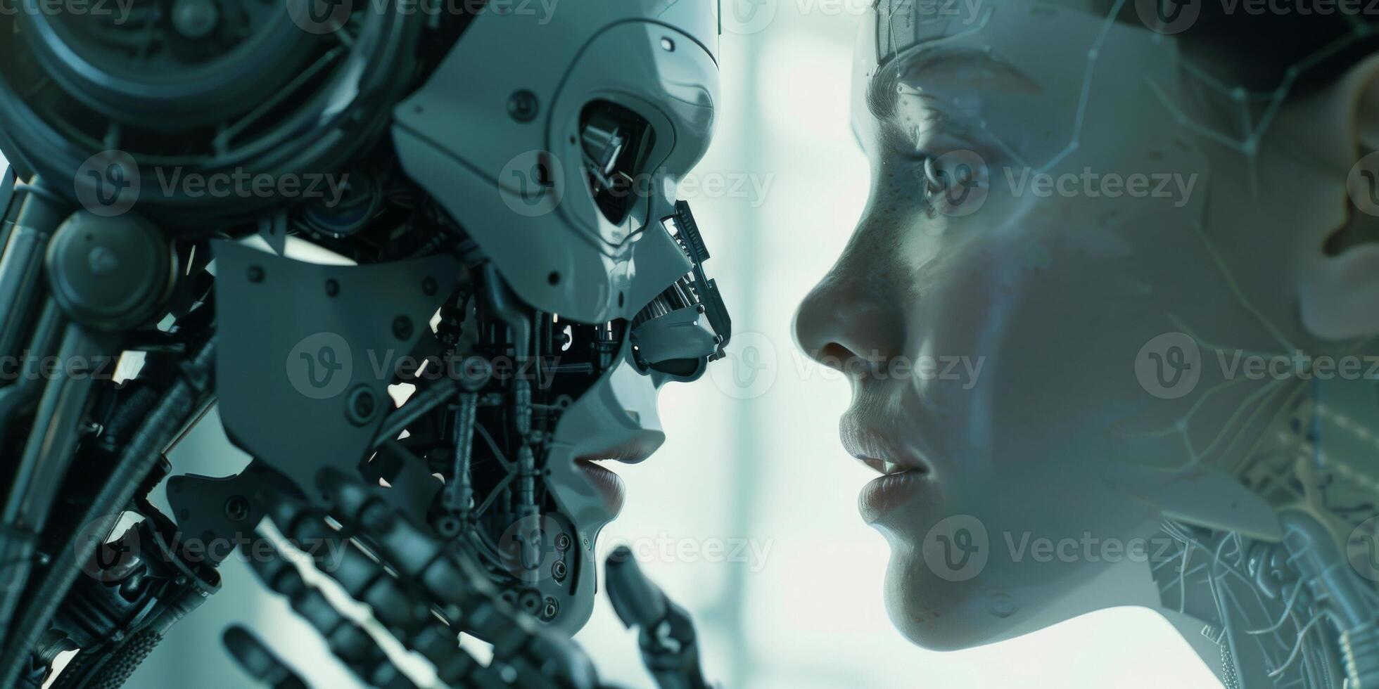 Sleek Robotic Arm Gently Interacting with Human Like Face photo