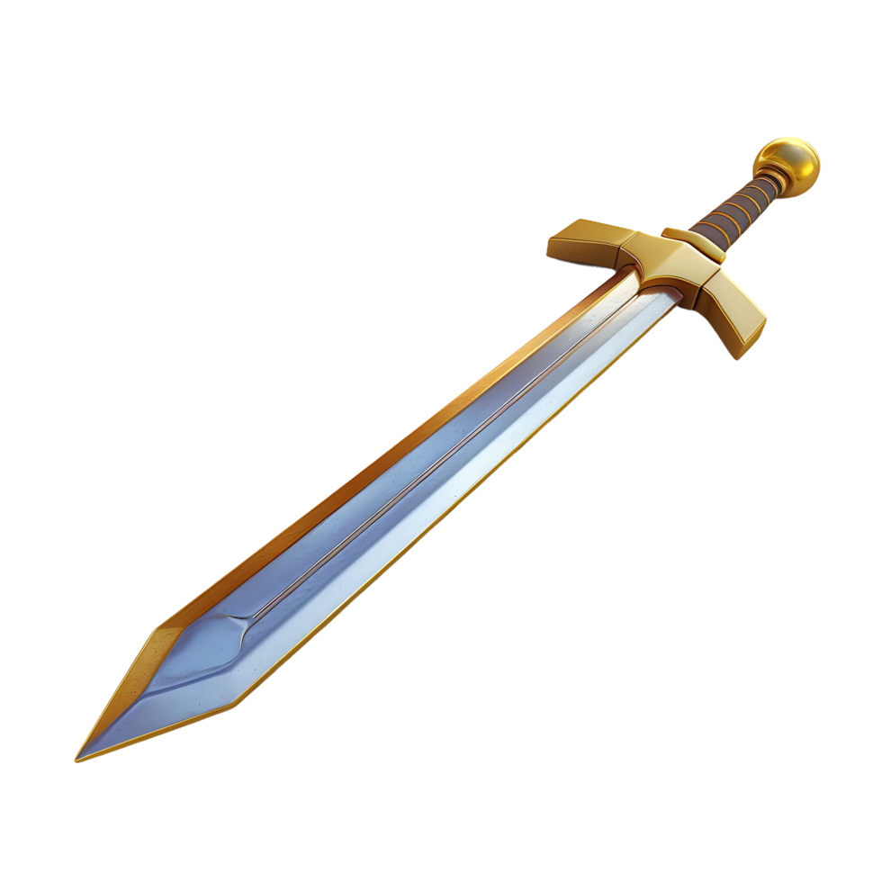 A golden sword with a silver blade is shown on a transparent background png