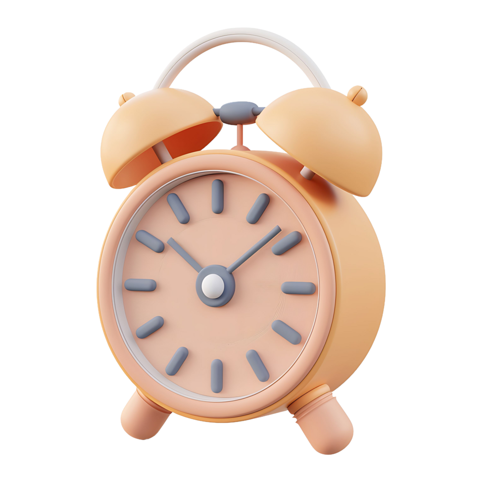 A 3d cartoonish orange alarm clock png