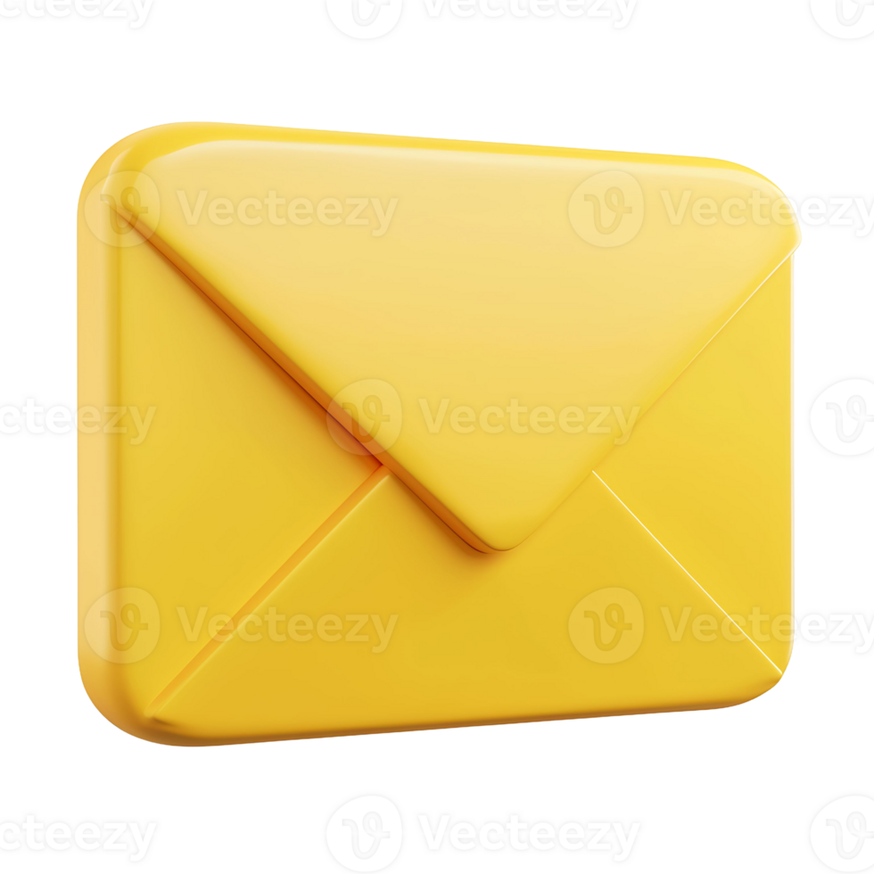 3d illustration of yellow envelope on transparent background png