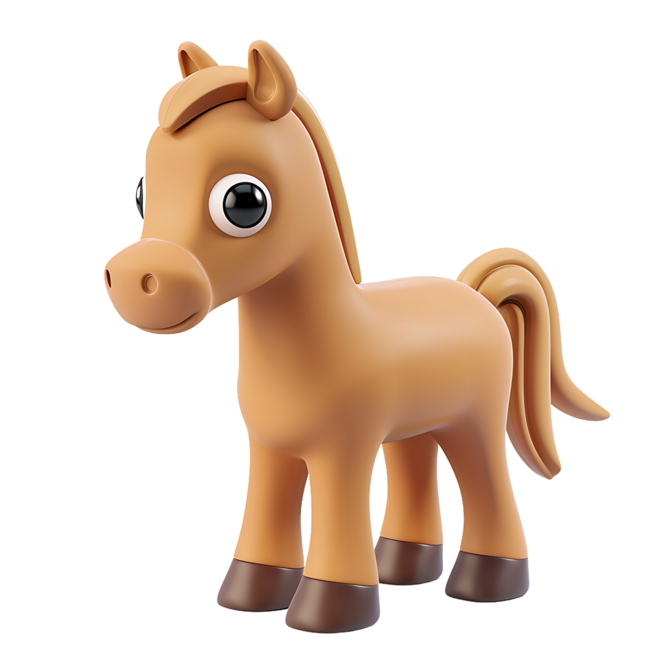3d cartoon of cute brown horse on transparent background png