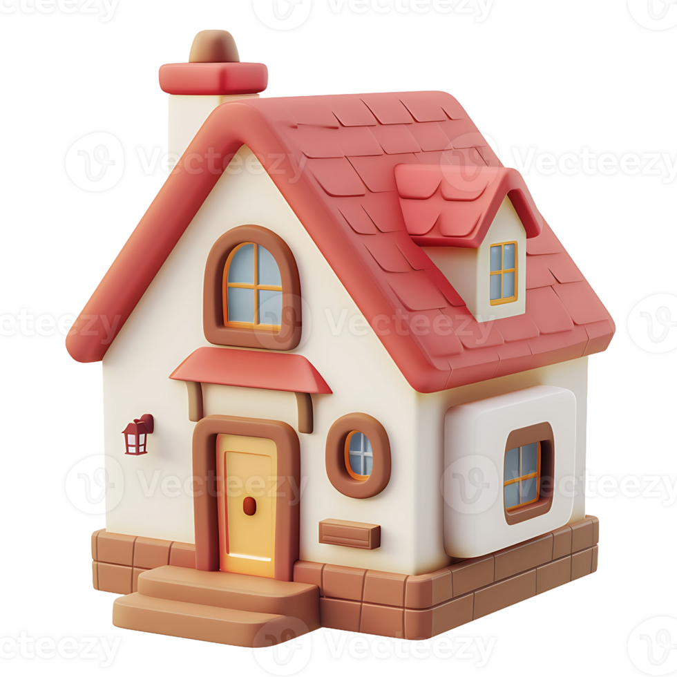 3D Cartoon White House with Red Roof on transparent background png