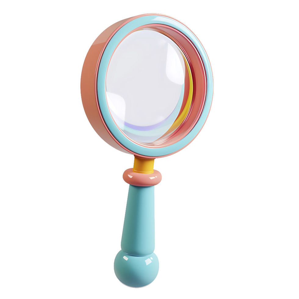 A blue magnifying glass. 3d rendering png