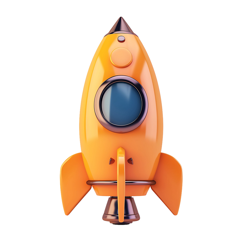 3d cartoon of yellow rocket on transparent background png