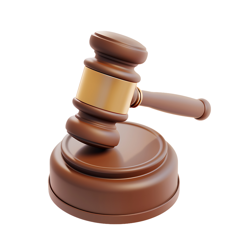 3D cartoon illustration of judge gavel on transparent background png