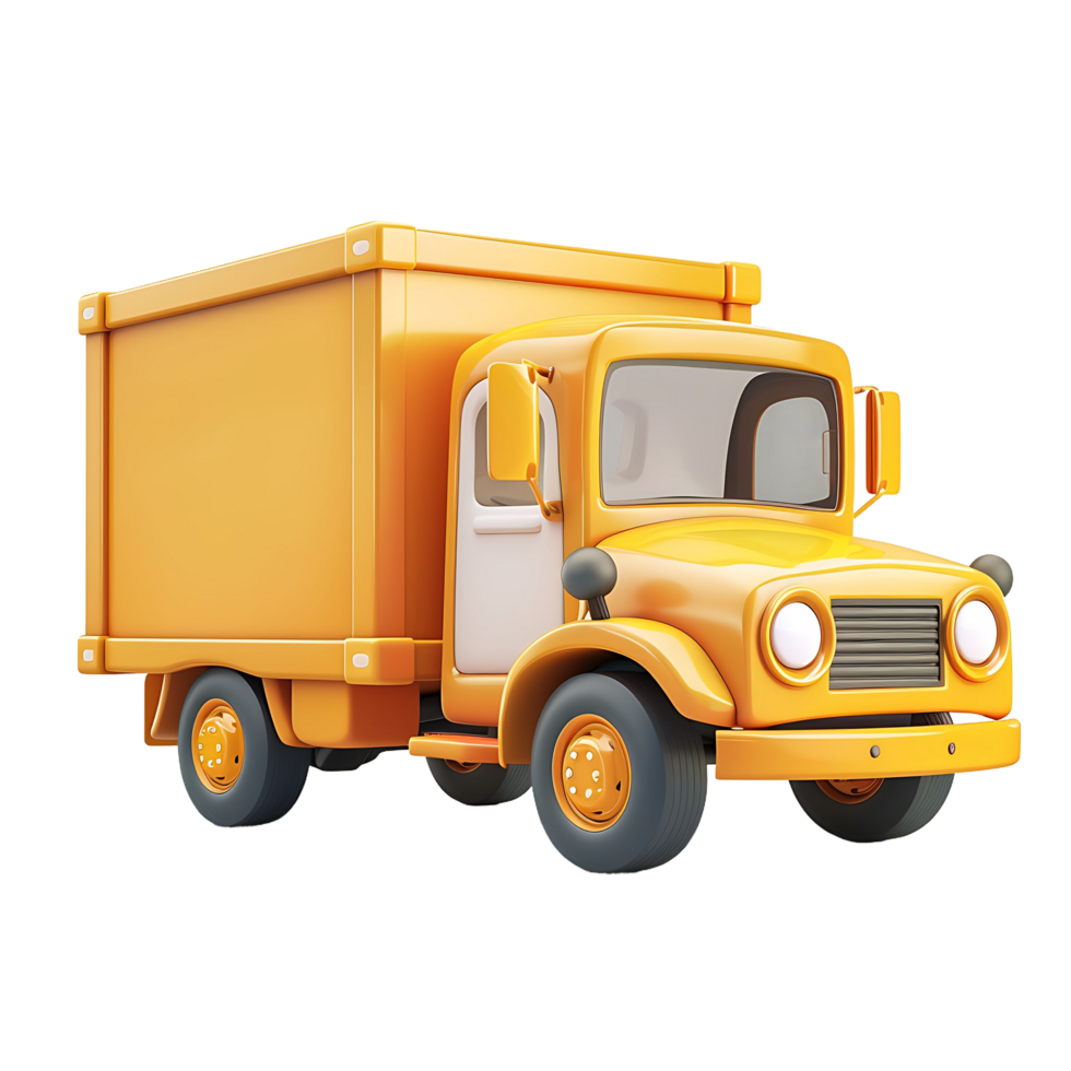 3D Cartoon yellow Delivery Truck on transparent background png