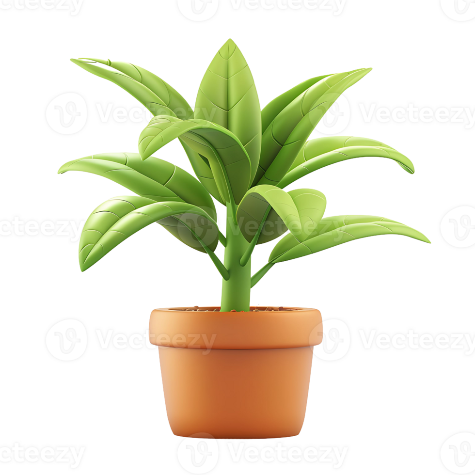 3d illustration of green plant in pot, transparent background png