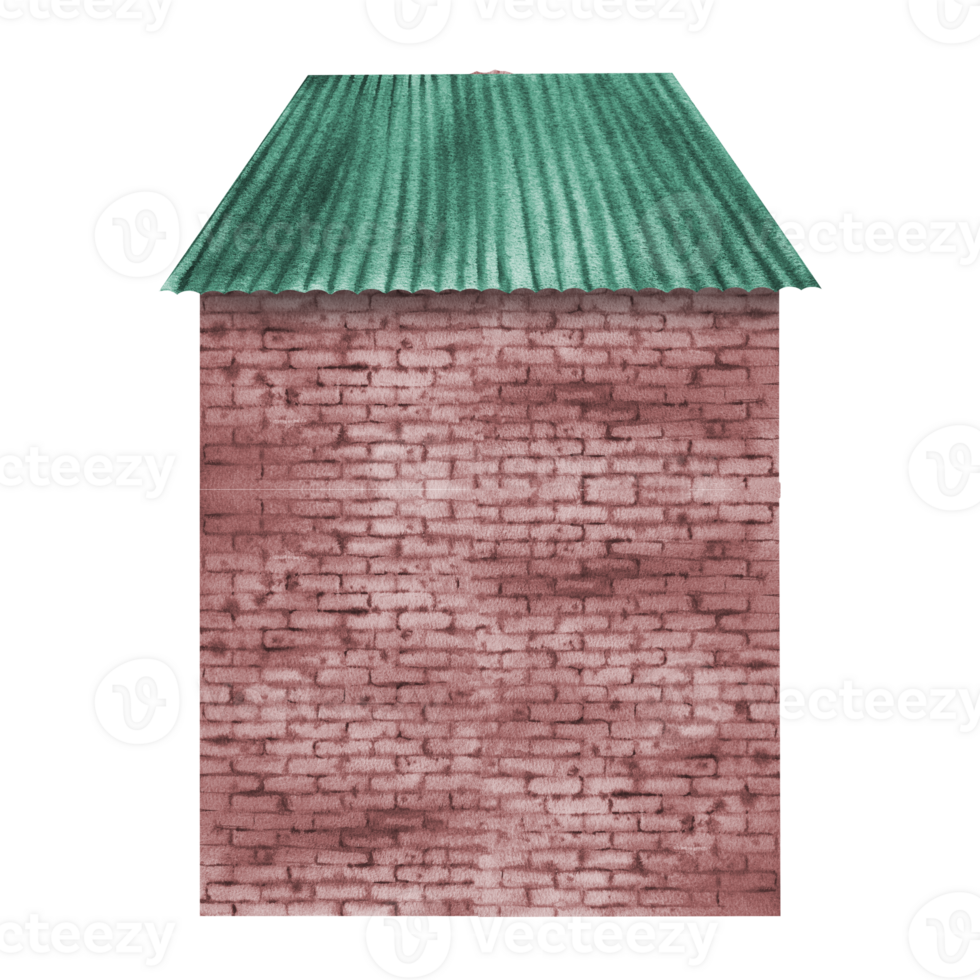 The empty facade of a brick house without windows and doors in a vintage style. A house with a slate roof. The watercolor illustration is made by hand. Highlight it. A design element. png