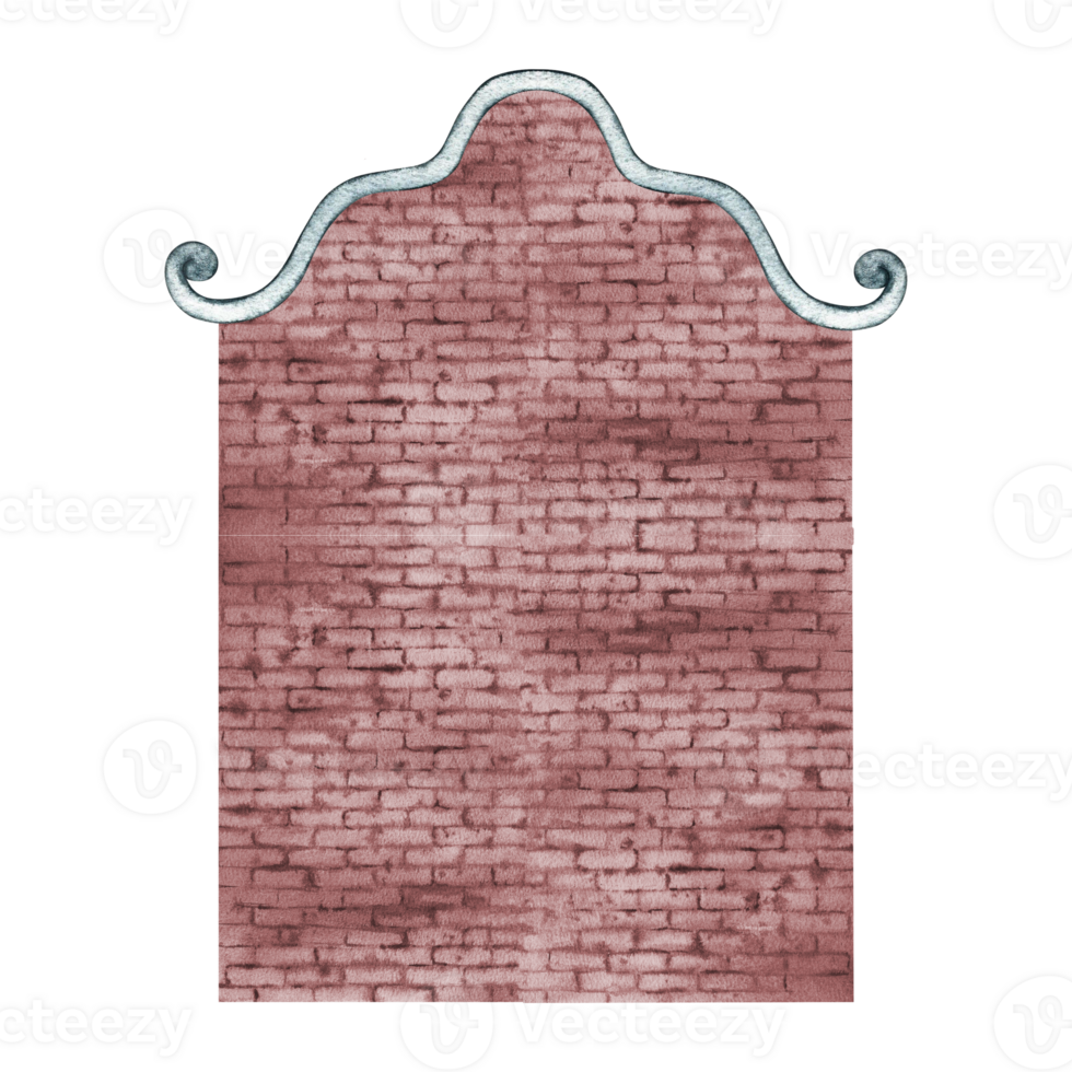 The empty facade of a brick house without windows and doors. An old European house in vintage style. The watercolor illustration is made by hand. Highlight it. A design element of children's games. png