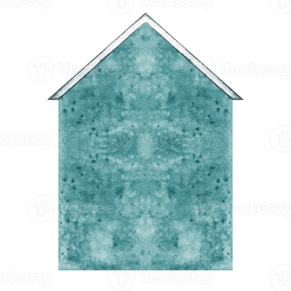 The empty facade of a brick house without windows and doors. An old European blue house in a vintage style. The watercolor illustration is made by hand. Isolate it. A design element. png