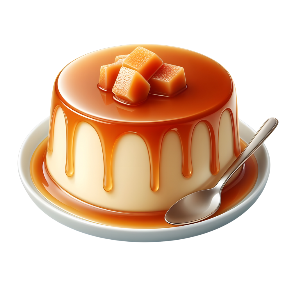 Caramel custard pudding isolated on transparent background. png