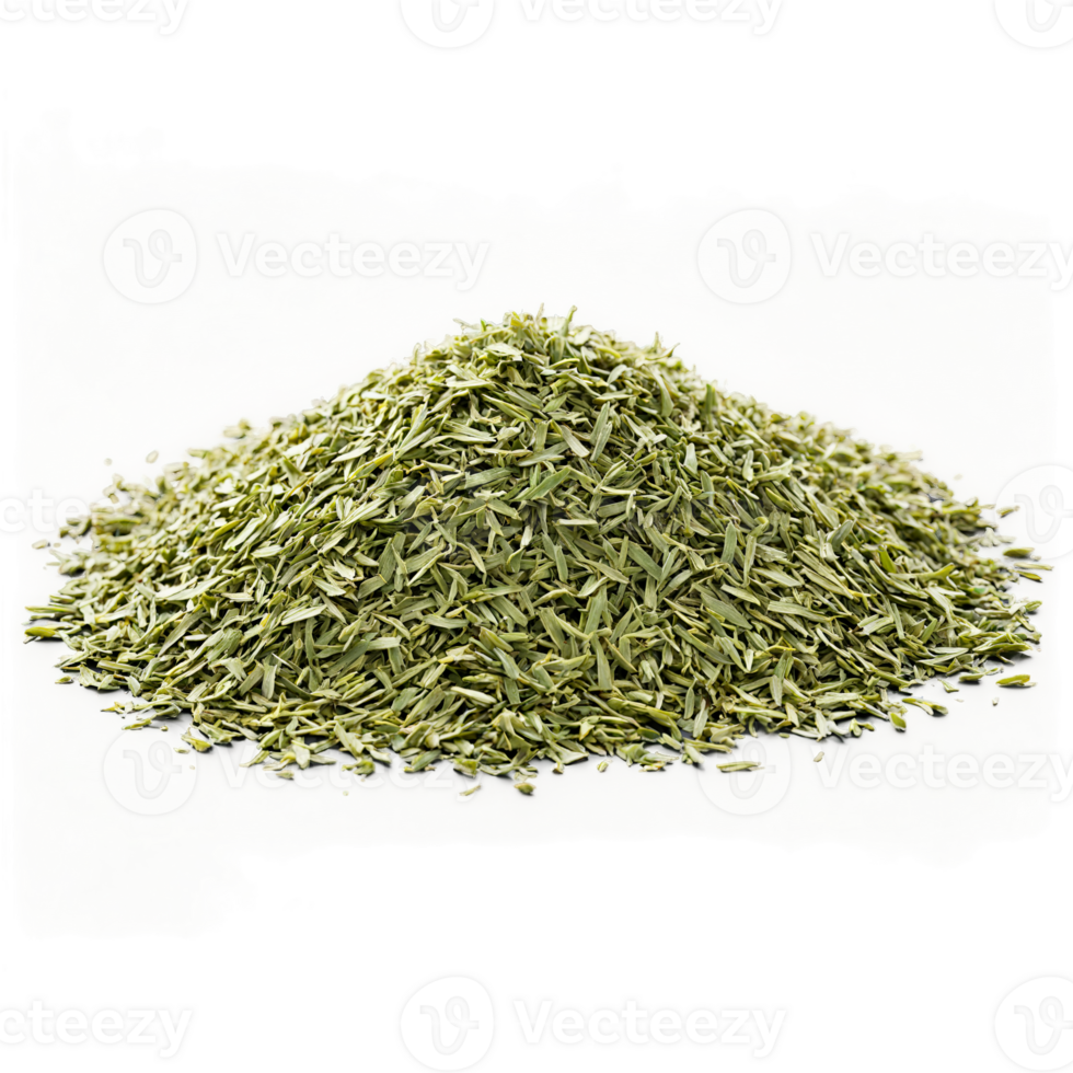 Dried tarragon flakes muted green color crumbly texture varied sizes