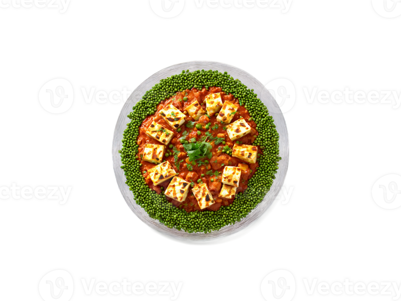 Mutter Paneer with peas and paneer in a tomato based sauce served on a transparent png