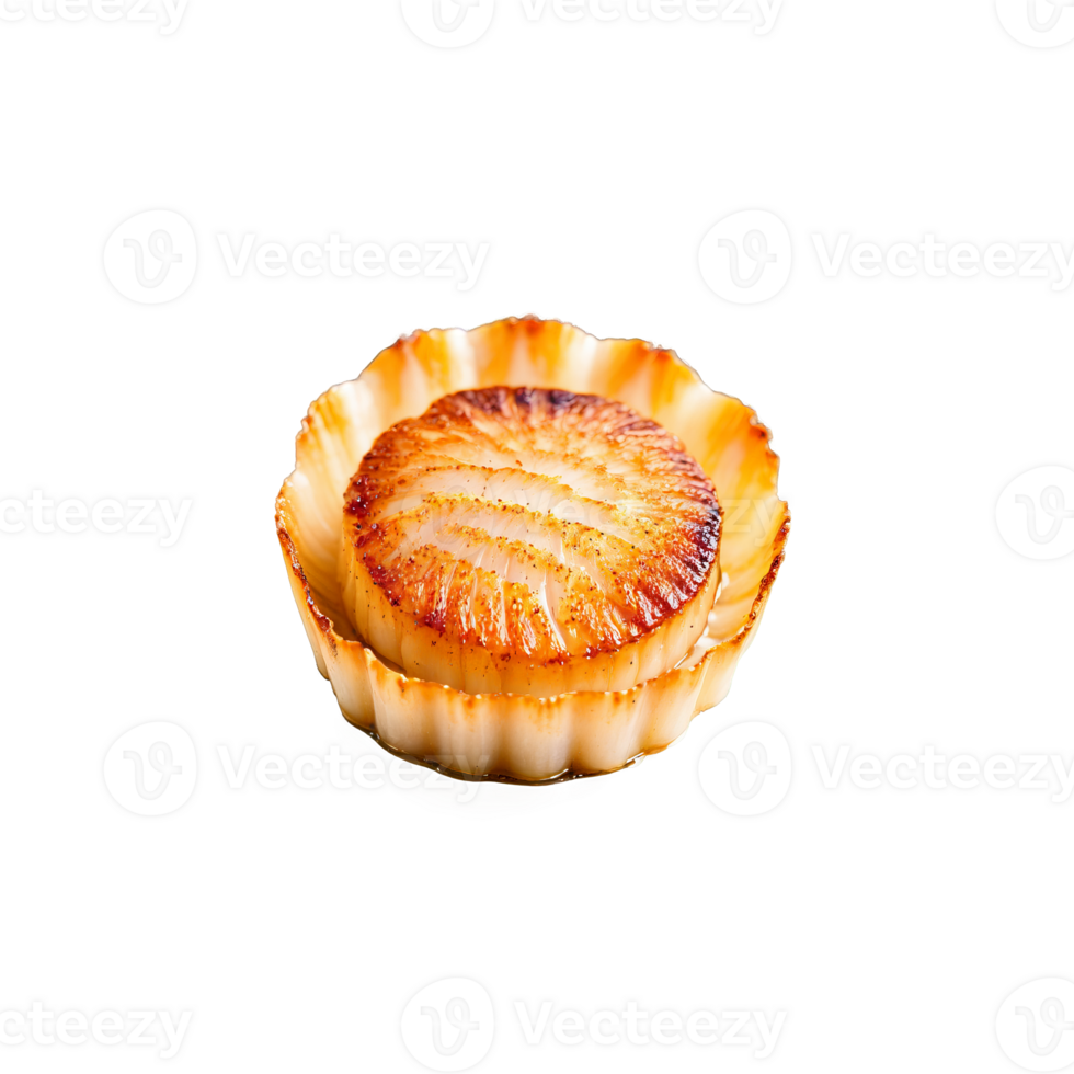 Scallops pan seared to golden perfection with a delicate caramelized crust and a tender center png