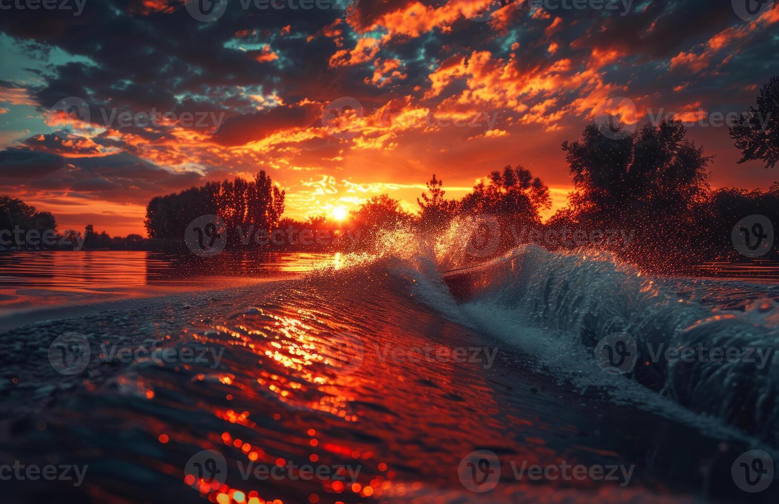 Beautiful sunset over the river photo