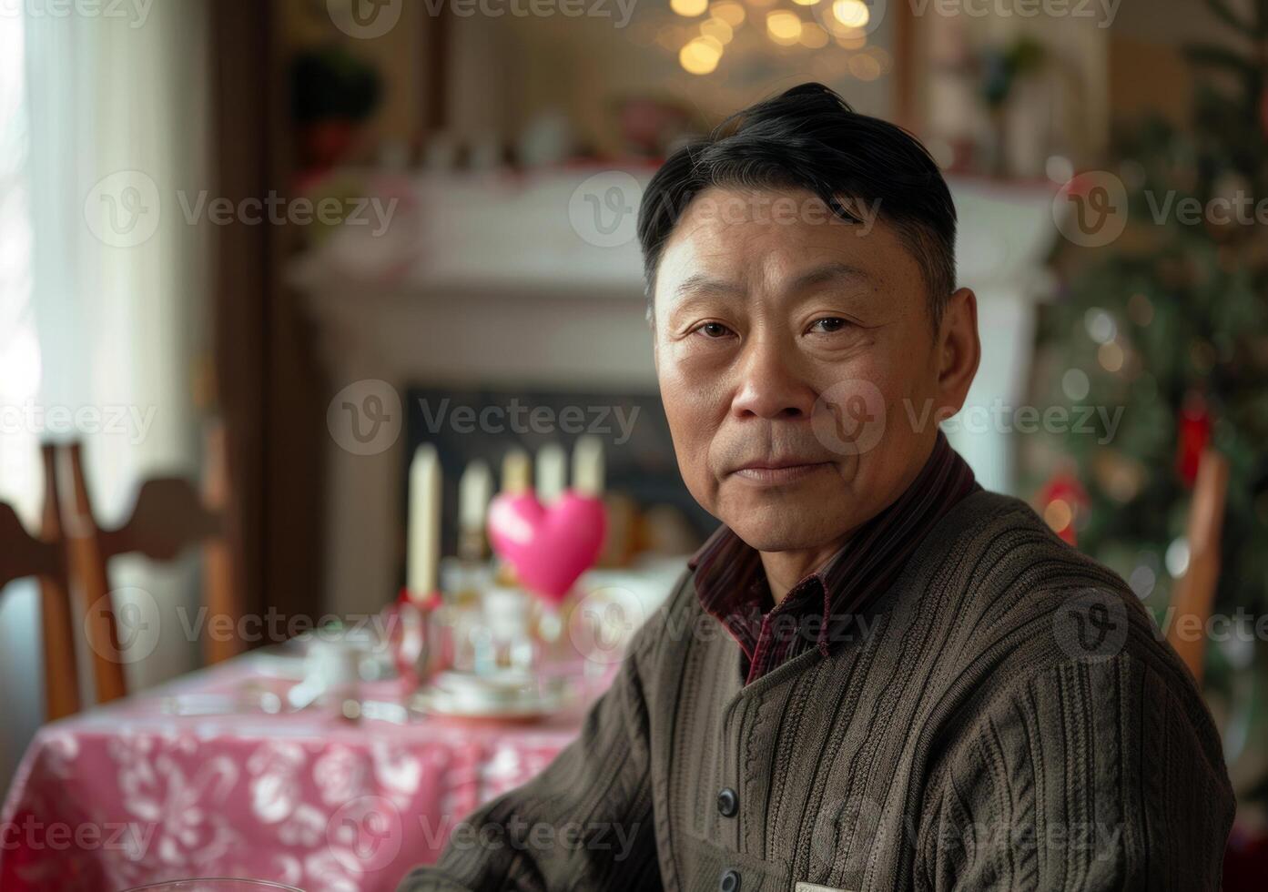 Portrait of Chinese man sitting at table in restaurant photo