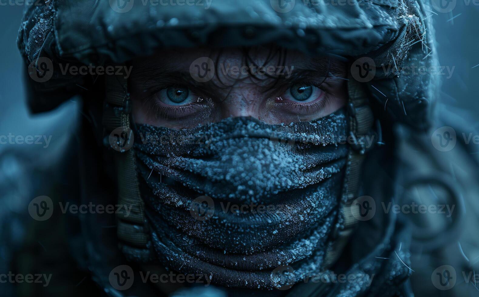 Soldier is covered in snow photo