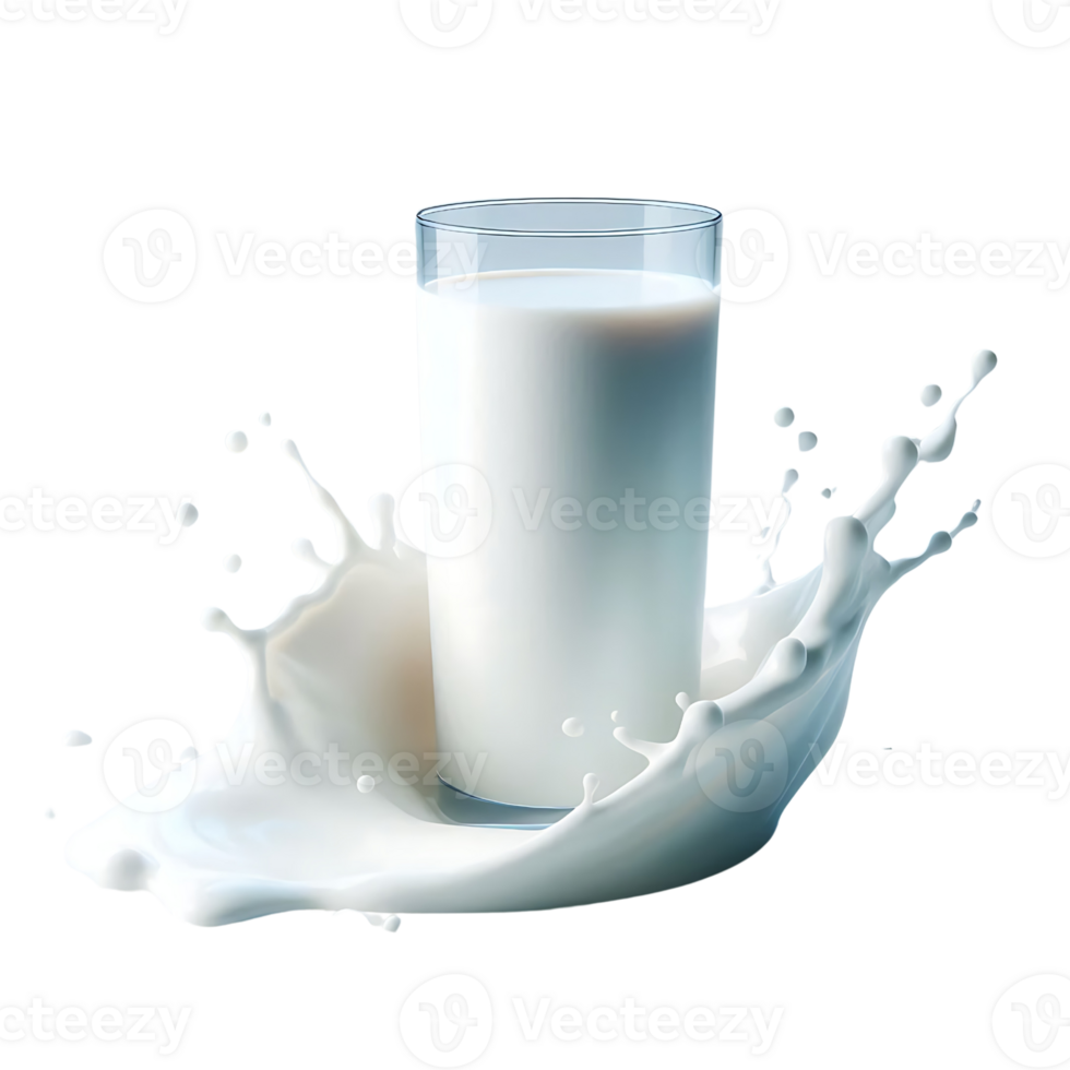 A glass of fresh milk with playful splashes. Beautiful composition for advertising dairy products. png