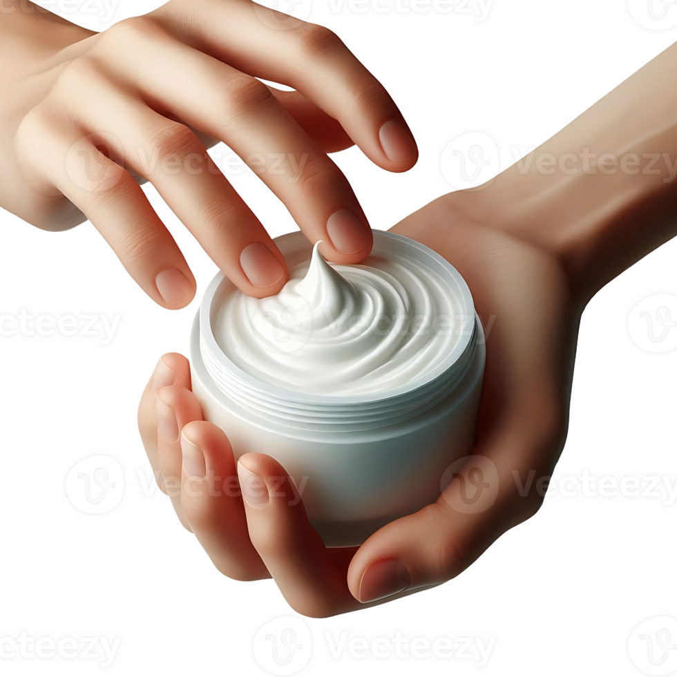 Jar with cream in male hands isolated. Organic cosmetics for skin care. Advertising cosmetics and environmentally friendly products. png