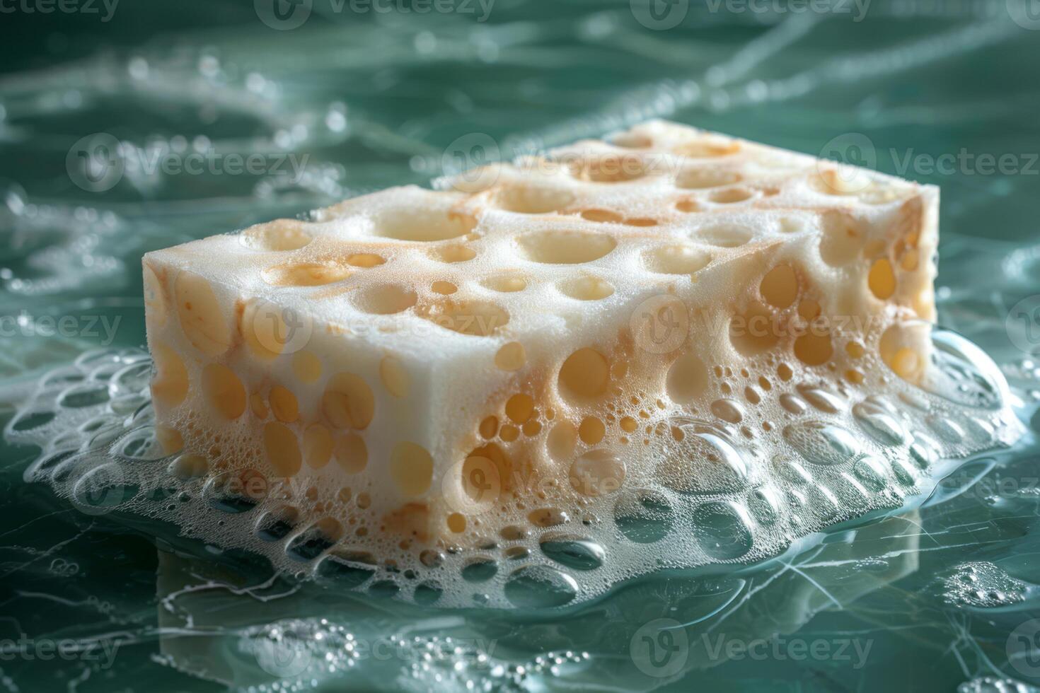 Serenity in Suds A Sponge Resting on Aquatic Reflections photo