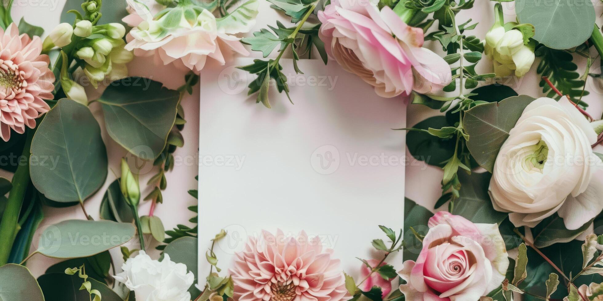 Floral Frame with Elegant Blossoms and Greenery for Invitations photo
