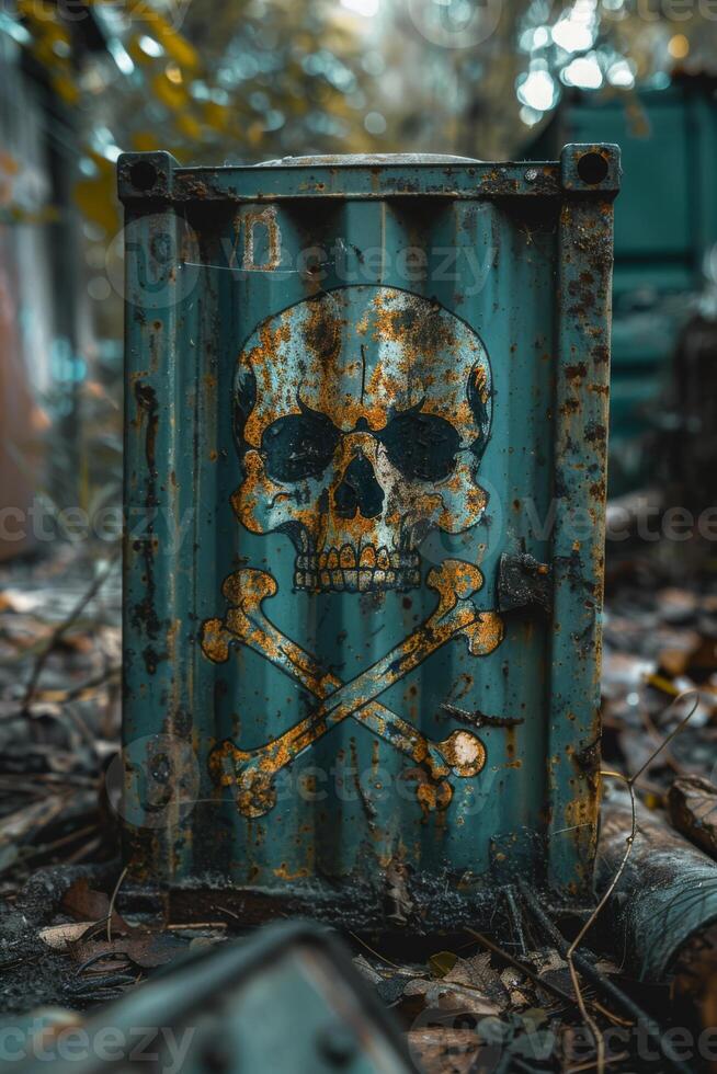 Rustic Danger Sign with Skull and Crossbones on Weathered Metal photo