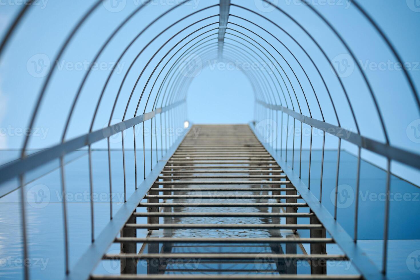 Fire escape staircase, emergency fire exit, bottom view photo
