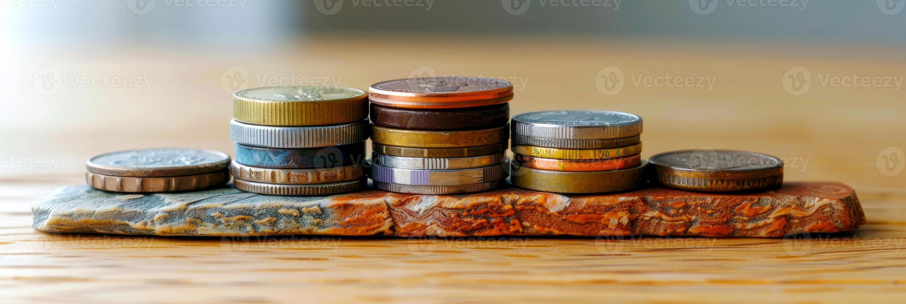 Financial Planning and Savings with Stacked Coins on Stone photo