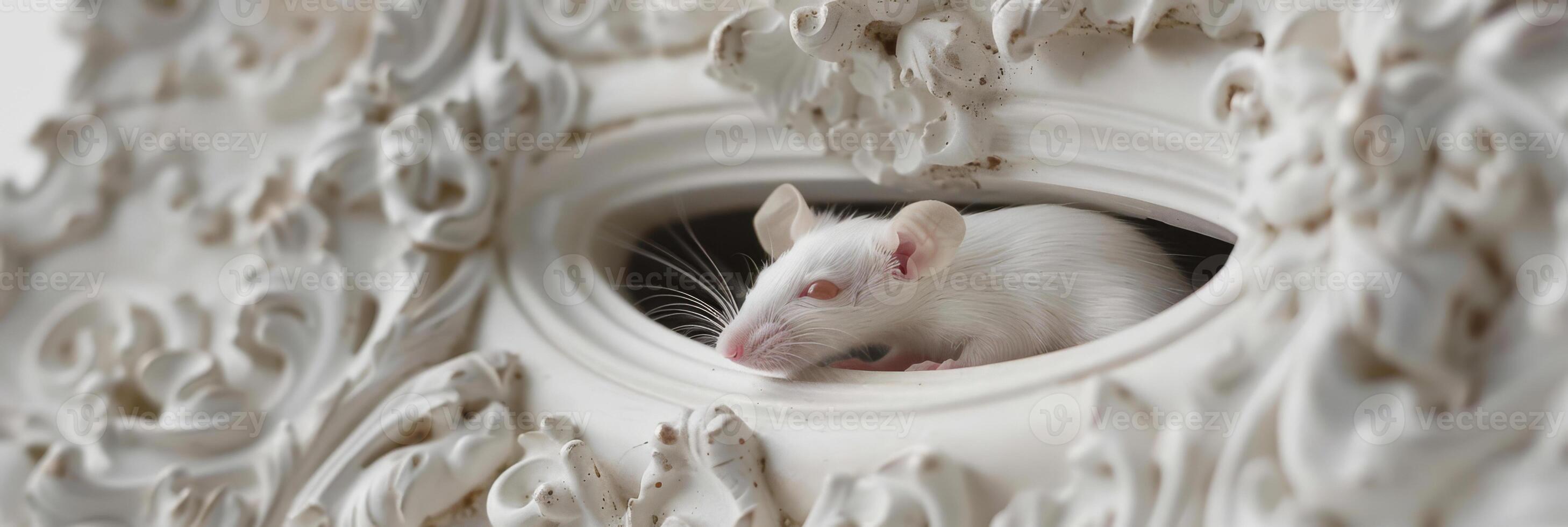 Hidden Observer White Mouse Peeking from an Ornate Frame photo